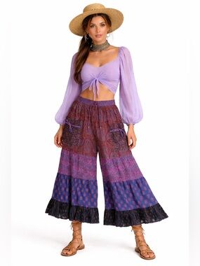 Hippie Forever Handmade Tiered Patchwork Palazzo Women SZ OS Enchanted Fairycore